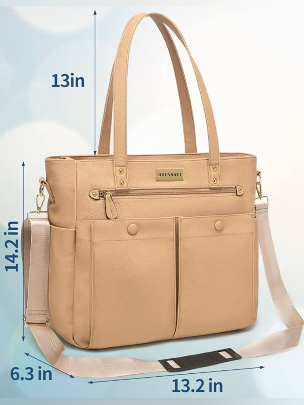 Tan Vegan Leather Diaper Bag / Work Tote